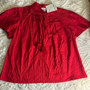 Knox Rose Red Women's Top with Lace Detail Sz L